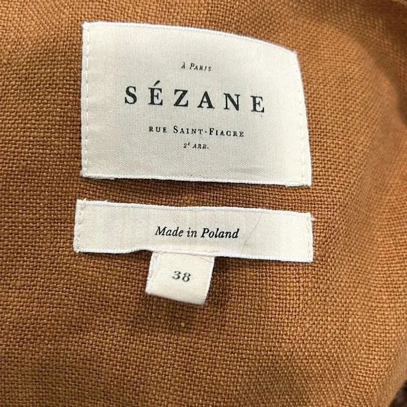 Sézane Carlie Dress Linen Puff Sleeve In Camel - Picture 7 of 9